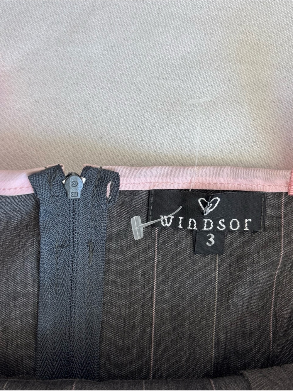 Dark Gray Pinstripe Sheath Dress with Pink Trim - Picture 5 of 10